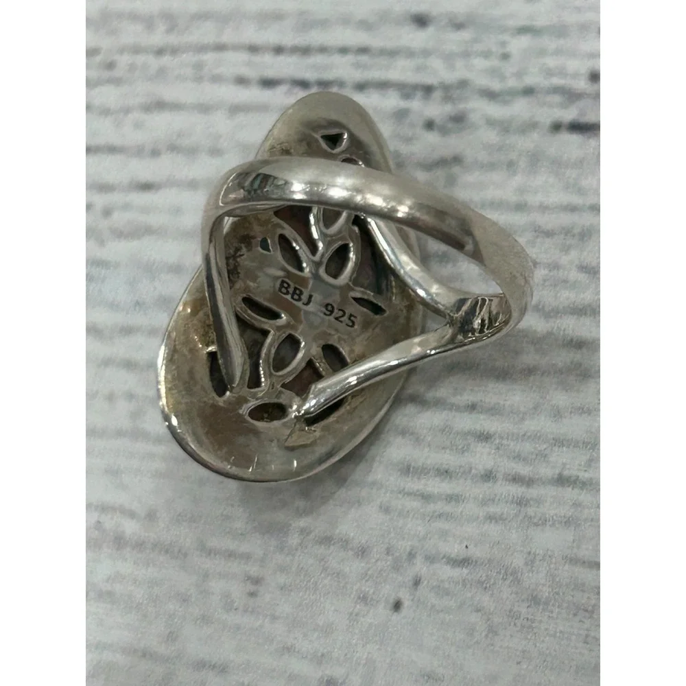 BBJ 925 Sterling Silver Spiny Oyster Turquoise Inlay Artisan Statement Ring 7.75